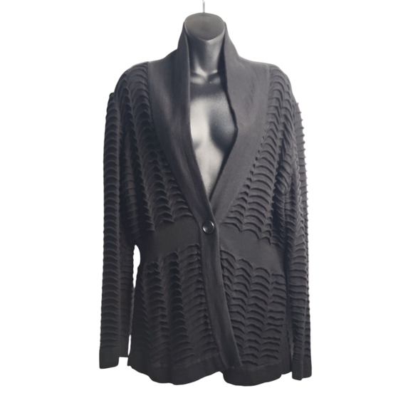 Nic + Zoe Sweaters - Nic + Zoe Women's Scale Knit Sweater Cardigan Black Textured Cotton Blend Sz L